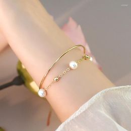 Strand Mosan Natural Freshwater Pearl Bracelet 14k Gold Plated Double-layered Wearing For Women Weeding Fashion Jewelry Gift