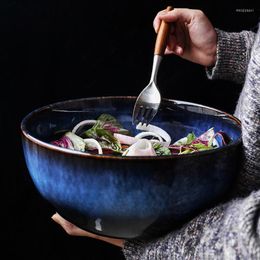 Bowls Japanese Retro Kiln Glazed Ceramic Home Restaurant Fruit Salad Bowl 9 Inch Large Soup Instant Noodle Ramen