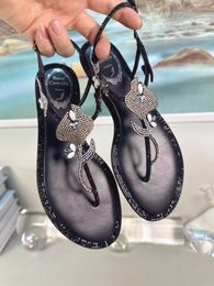 Top Design Renescaovilla Morgana Sandal Shoes Women Rose Crystal Thong Flip Flops Walking Lady Slip On Beach Slide Flats EU35-43 With Box