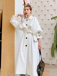 Women's Trench Coats Autumn Fashion White Windbreaker Mid-length Korean Style Elegant Single Breasted Over-the-knee Coat Tide