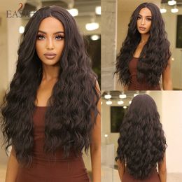 Synthetic Wigs Easihair Long Deep Wave Dark Brown 13*4 Lace Front Wig for Women High Density Synthetic Wigs Heat Resistant Natural Hair 230227