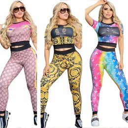 2024 Designer jogger suits brand tracksuits summer women outfits two piece set Short sleeve T-shirt and pants Casual outwork Sportswear print Sweatsuits 9336-1