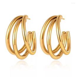 Hoop Earrings 316L Stainless Steel Hollow Multi-layer Round Wire C-type Gold Plated 18K Geometric Ear Studs