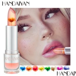 Lip Balm Handaiyan Temperature Color Changing Transparent Flower Crystal Jelly Lipstick Moisturizing Care Makeup Drop Delivery Healt Dhptj