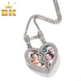 Pendant Necklaces THE BLING KING Broken Heart P O Magnetic Frame 2 Pictures Iced Out Cubic Zirconia Hiphop Jewelry Valentine S Day Gift