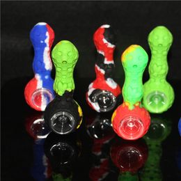 Bees Silicone Smoking Pipe With Cap Travel Tobacco Pipes Spoon Cigarette Tubes Glass Bong Dry Herb Accessories Hand Pipe