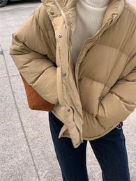 Women's Trench Coats Down Jacket Women's 2023 Korean Version Loose And Thickened Warm White Duck Stand-up Collar Dread Short Winter