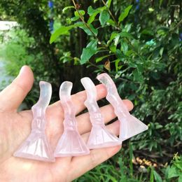 Decorative Figurines 1pcs Natural Pink Crystal Quartz Hand Carved Cute Cartoon Witch Broom Home Decoration Crafts Christmas Gift