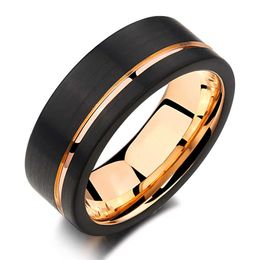 Band Rings Luxury Jewellery 8mm Stainless Steel Ring For Men Black Brushed Gold Colour Grooved Men Wedding Band Ring Jewellery Comfortable Fit AA230306