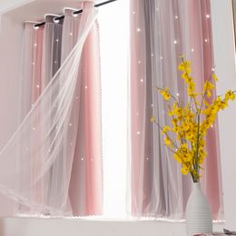 Curtain Shiny Stars Children Cloth s Colourful Double Layer Star Window s For Living Room Bedroom Gradient Blackout 230306