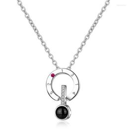 Pendant Necklaces Sole Memory 100 Languages I Love You Projection Circle Visible Silver Color Sweet Heart Female Necklace SNE571