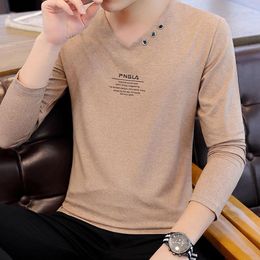 Men's T Shirts Men V-neck T-shirt Long Sleeve Boys Autumn 2023 Clothes Shirt Casual Knitted Mens