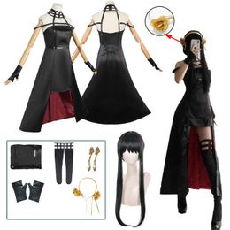 Anime Costumes Yor Forger Cosplay Anime Spy X Family Cosplay Come Yor Forger Wig Black Dress Outfit Cosplay Come Long Hair Women Clothes Z0301