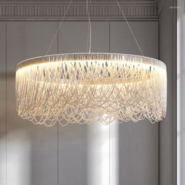 Chandeliers Modern Tassel Chandelier Round Ring LED Lamp Home Living Room Lighting Interior Silver Aluminum Chain Restaurant Light