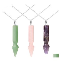 Pendant Necklaces Natural Gemstone Cone Necklace Healing Crystal Quartz Reiki Chakra Gem Stones 18 Inch Women Girls Men Birthday Gif Dhv3D