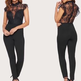 Women's Jumpsuits & Rompers Jumpsuit Women Skinny Sexy Fashion Clubwear Party Bandage Long Summer Playsuit Sleeveless Lace Black