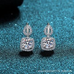 Stud Earrings Passed Diamond Test Perfect Cut Moissanite Four Claw Square 925 Sterling Silver Ear Studs Engagement Luxury Jewellery