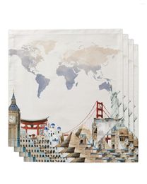 Table Napkin Famous Buildings 4/6/8pcs Cloth Decor Dinner Towel For Kitchen Plates Mat Wedding Party Decoration