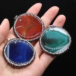 Pendant Necklaces Charms Natrual Agates Diamond Round Shape Stone For Women Making DIY Jewerly Necklace 45x45mm