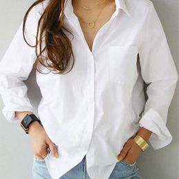 Women's Blouses & Shirts White Bottoming Shirt Top Simple Loose Slim Lapel Long Sleeves Casual OL Style BlouseWomen's