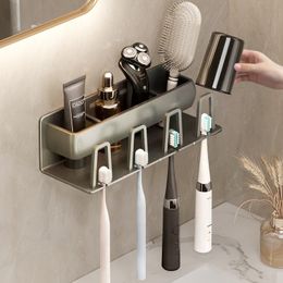 Storage Holders Racks Metal Holeless Wall mounted Washable Cup Toothbrush Saves Space Convenient Aluminium Electric Holder 230307