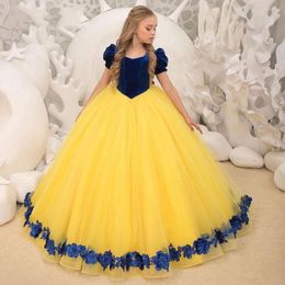 Girl Dresses Mvozein Yellow Flower Dress Puffy Tulle First Communion Short Sleeve Birthday Party Princess