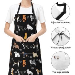 Aprons Cute Dog Pets Grooming Apron with 2 Pockets Puppy Animals Cooking Kitchen Bib for Women Men Unisex Adjustable Waterproof 230307