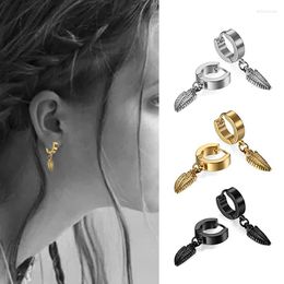 Hoop Earrings For Men Women With Feather Dangles Gold Black Silver Stainless Steel Hip Hop Punk Kpop Teen Girl Boys