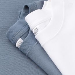 Men's T Shirts Men's Heavyweight Pure Cotton Shirt Autumn Winter Casual Long Sleeve Tshirt O-Neck Regular Fit Tee Blue White Black