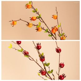 Decorative Flowers Artificial Hawthorn Red Cherry Branch Stamen Berry Christmas Fruit Festive Party Supplies Decorations Fake Fruits