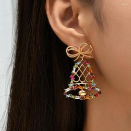 Dangle Earrings 2023 Trend Originality Christmas Jewellery Unique Design Bow Small Bell Diamond Inlay Gifts Woman Earring