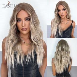 Synthetic Wigs Easihair Long Brown Blonde Ombre Synthetic Lace Front Wigs for Women Natural Hair Frontal High Density Cosplay 230227