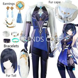 Anime Costumes TRENDS COS Game Genshin Impact Yelan Cosplay Come Yelan Liyue Hydro Full Set Jumpsuit Wig Halloween Outfit Ye Lan Come Z0301