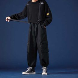 Men's Pants Black Cargo Pants Men Summer Fashion Casual Overalls Solid Loose Straight Trousers Vintage Oversized Male Clothing Streetwear Z0306