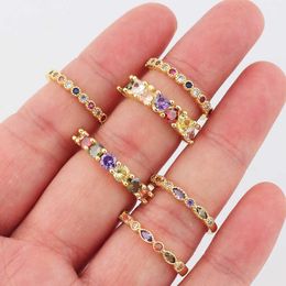 Band Rings Round/Oval/Heart Colorful CZ Eternity Band Ring Thin Skinny Engagement Wedding Birthstone Rainbow Finger Rings Bridal Jewelry AA230306