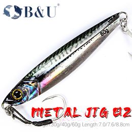 Baits Lures B U Sea fishing Slow Jig Metal ging Spoon 3D Print Laser Artificial Bait Boat Fishing Super Hard Fish 230307