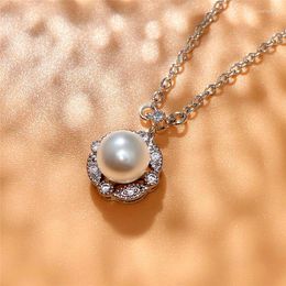 Pendant Necklaces Trendy Simulated Pearl Necklace For Women Delicate With CZ Stone Simple Elegant Lady's Accessories Jewelry