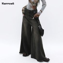 Women's Jeans Karrcat Grunge Wide Leg Jeans Vintage Gothic Black Jeans Korean Loose Boyfriend Jeans Dark Aesthetics Oversized Trousers 90s Y2k 230306