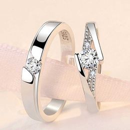 Cluster Rings High Quality 1 Pair Copper Plated Platinum Resizable Zircon Couple Rings Men Women Finger Jewellery Bijoux Wholesale Free Shipping G230228 G230307