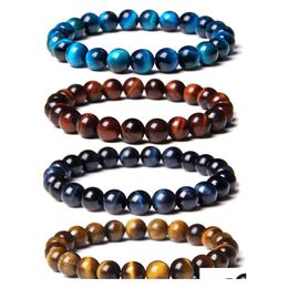 Beaded Strands 12Mm Men Tiger Eye Bracelet Relax Anxiety Crystal Beaded Strand Triple Protection Jewellery Healing Chakra Gemstones B Dh2Yd