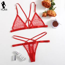 Other Panties Sexy Women Bra Set Red Dot Lingerie See Through Intimates Bralette Briefs s Fashion Mesh Underwear Bandage 230307