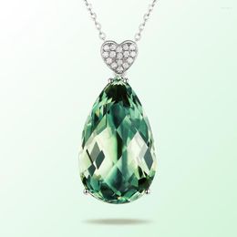 Chains Natural Green Crystal Pendant Heart Inlaid With Zircon Colour Treasure Necklace Silver Jewellery