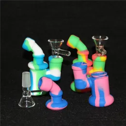 smoking pipes Mini silicone Oil Rigs Glass Bong Silicone Mouthpieces Nozzle Pipe Fit Oil Rigs Heady Bubbler Water Bong with glass bowl