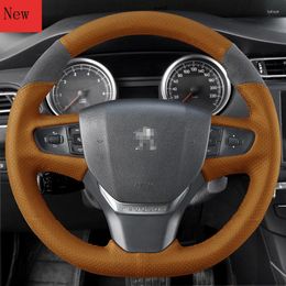 Steering Wheel Covers DIY Hand-Stitched Leather Suede Car Cover For 408 308 301 307 2008 3008 Interior Accessories