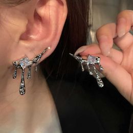 Charm Silver Water Drop Metal Stud Earrings Fashion Ladies Geometric Shiny Zircon Earrings Pendant Wedding Engagement Jewellery G230307