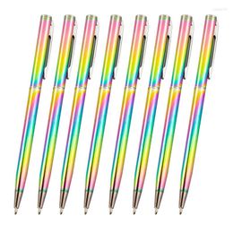 8Pcs Rainbow Slim Retractable Ballpoint Pen Black Ink Metal Office School Supplies Kids Class Stationery Gifts