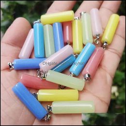 Charms Luminous Stone Fluorescent Cylinder Chakra Healing Pendant Glow In Dark For Necklace Jewelry Accessories Drop Delivery Findin Dh4Ha