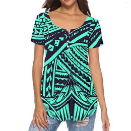 Women's T Shirts Polynesia Tribe Women Clothing Samoa 2023 Summer Girls Fashion Tattoo Printing Short Sleeve V-neck Casual T-Shirts