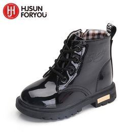 새로운 2022 Winter Martin Boots for Kids- 방수 PU 가죽, 고무 밑창, 소년과 여자를위한 세련된 운동화