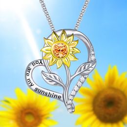 Pendant Necklaces 2023 S925 Sterling Silver Sunflower Necklace You Are The Sun In My Heart For Women